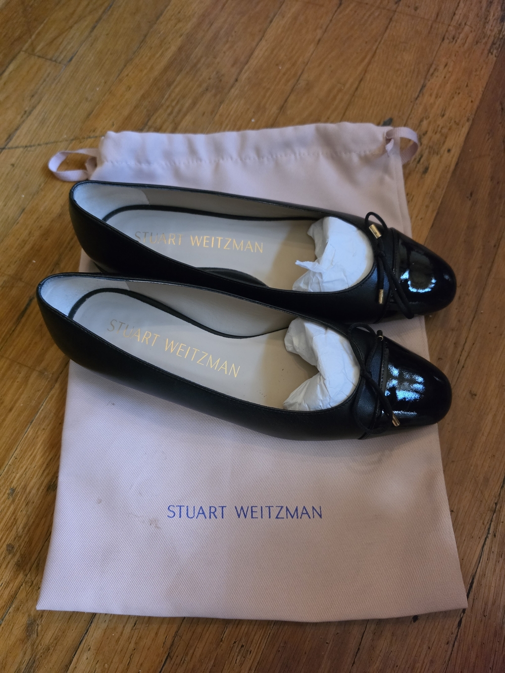 STUART WEITZMAN Black Leather Sleek Bow Ballet Flat $426 MSRP - Picture 10 of 10